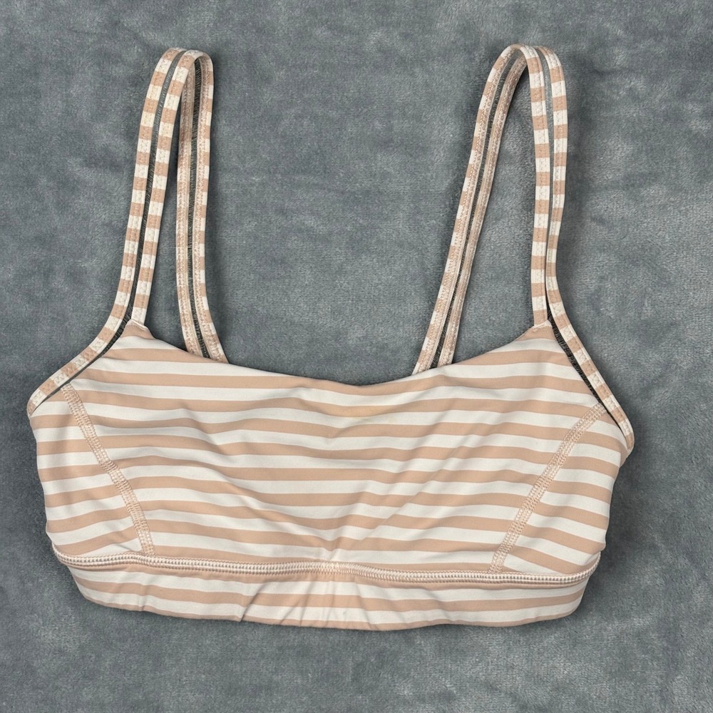Lululemon Straight Up Bra 4 Narrow Stripe Tan White Yoga Athletic Sportcore Gym - Picture 2 of 9